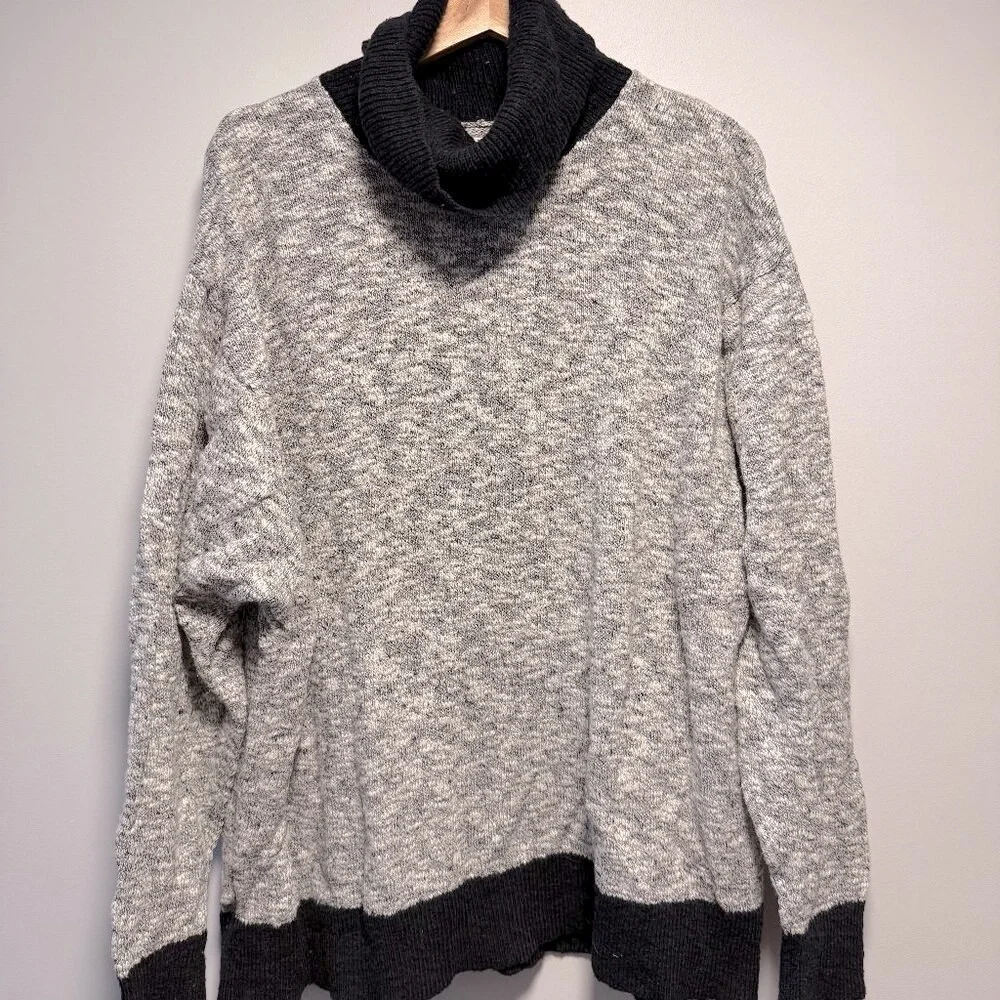 LL Bean Signature Cotton Linen Summer Cowl Neck Sweater Black Marl Large